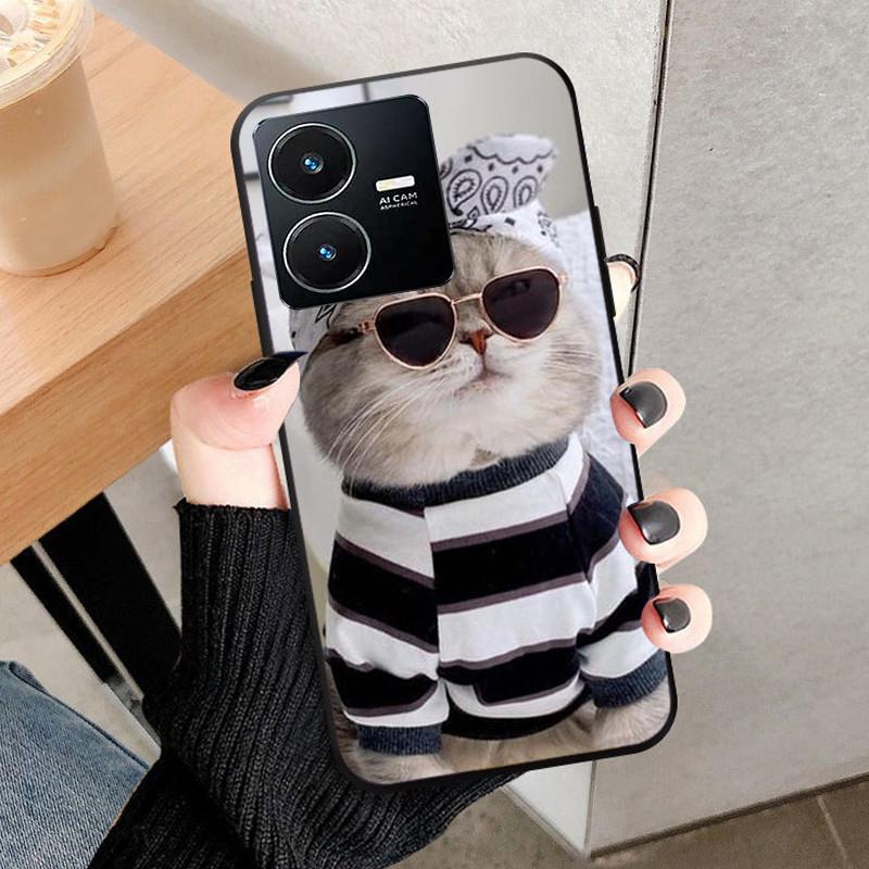 For Vivo Y22 4G Case Wolf Cat Soft Silicone Shockproof Phone Cover For Vivo V2207 V2206 Y22s Y 22 Y 22S Cases 2022 Black Bumper