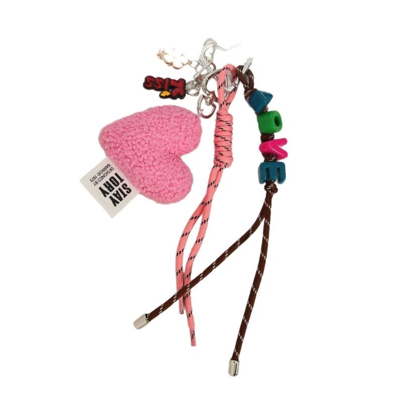 Trendy Soft Bag Detail Unique Heart Pattern Polyester Keychain Accessory Pendant For Purse Handbags Bags Keys