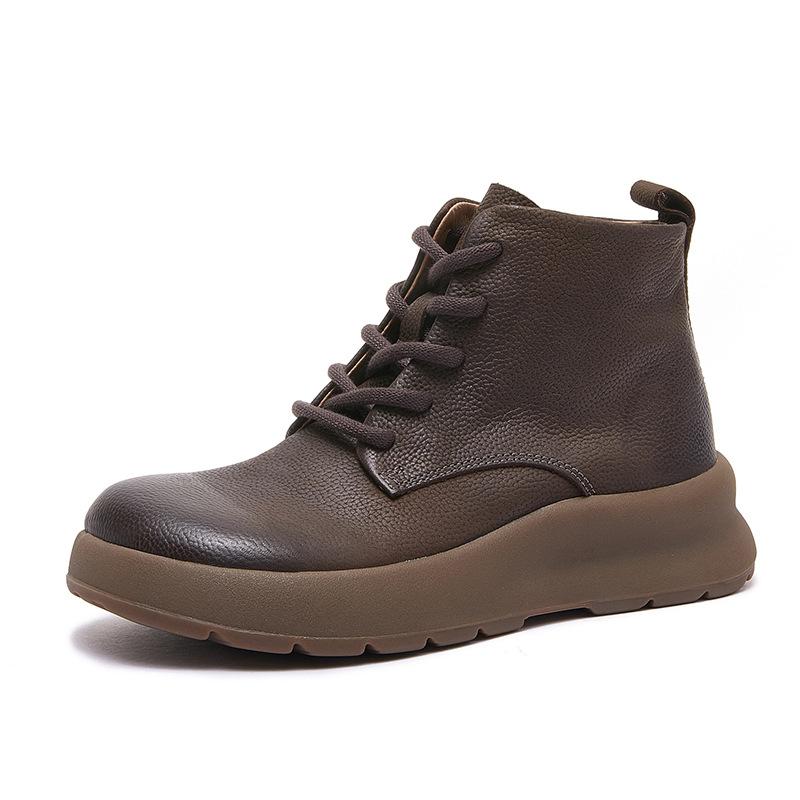 Real Leather Shoes,  New Women's Boots, Thick-soled Short Boots, High-top Women's Shoes