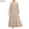 ZANZEA Women Casual Round Neck Loose Long Sleeve Print Long Dress