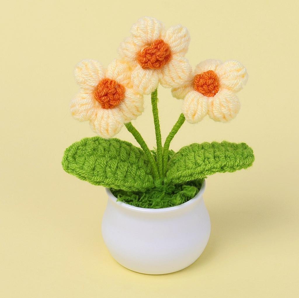 Hand-Knitted Wool Fake Flowers Set: Sunflower, Carnation, Tulip - Desktop Decor, Teacher/Student Gift, Everlasting Bouquet