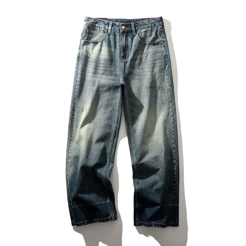 American Retro Washed Distressed Ripped Jeans for Men, Spring and Autumn Wide-Leg Loose Pants, Foreign Trade Men's Casual Long Pants