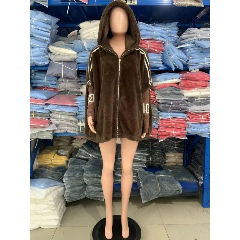 Cappotto in Peluche Caldo Casual da Donna Cardigan alla Moda con Zip e Maniche a Trombetta Cappotto Largo con Cappuccio Abbigliamento da Pendolare Autunno Inverno