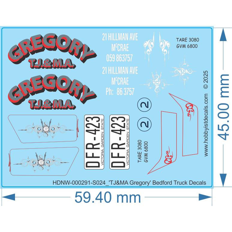 TJ&MA Gregory  Bedford Truck Decals - 1/24 -  Water Decal