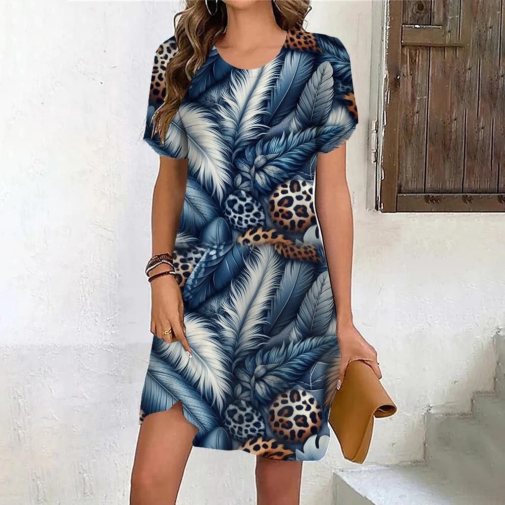Fashion 3D Print Summer Dress Loose Casual Short Sleeve O-Neck Mini Dress