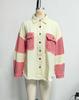 2026 Spring/Summer Women's Distressed Color Block Denim Jacket with Frayed Edges