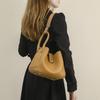 New Leather Bucket Bag,Cowhide Luxury Commuter Crossbody Underarm Tote Bag,Niche Design Pure Color Soft Leather Handbag