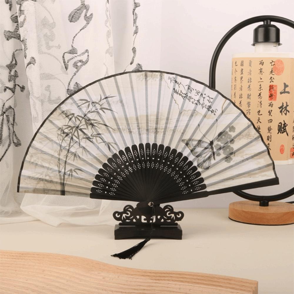 Silk Material Vintage Silk Folding Fan Folding Vintage Classical Chinese Fan Bamboo Frame Hand Fan Craft Dance Performance