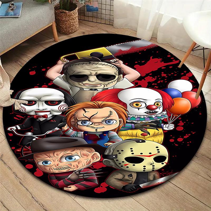 Chibi Chucky Freddy Krueger Round Area Rug,Carpet Rug for Living Room Bedroom Sofa Playroom Decor,Non-slip Floor Mat