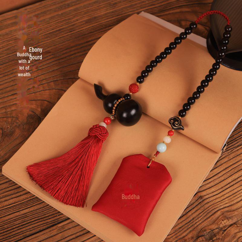 "Chinese Sandalwood Fortune Gourd Car Pendant for Safe Travel - High-End Car Accessory for Men and Women"