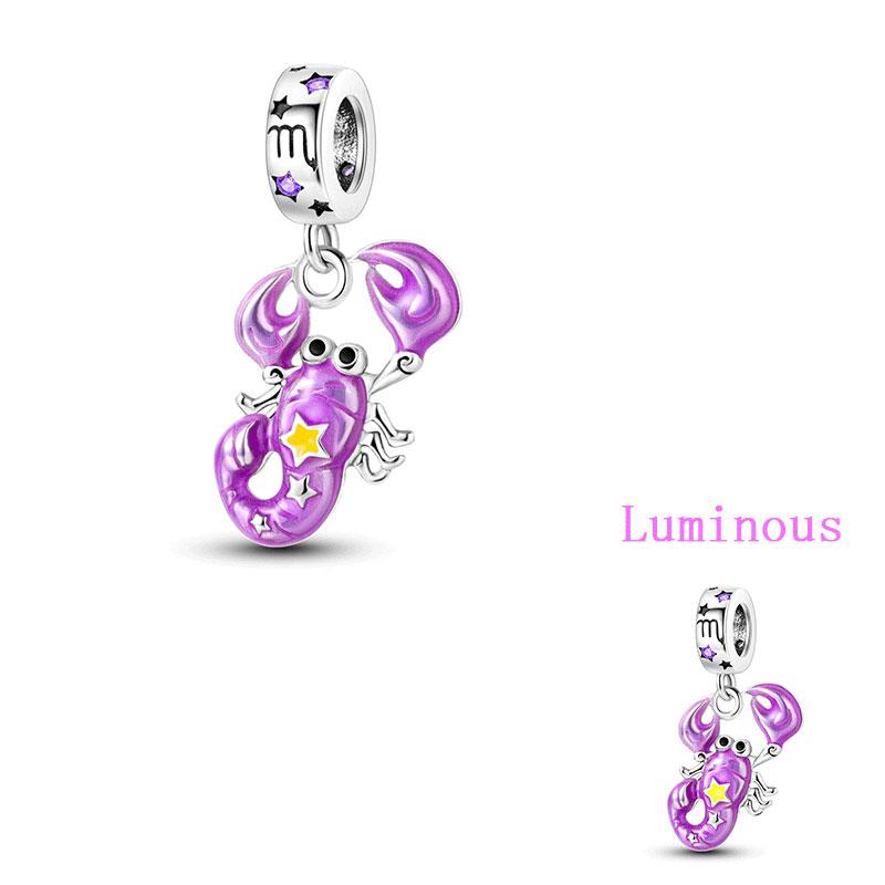 Original Copper Charms Luminous Zodiac Signs Beads Pendants For Women Fit Original Bracelet Necklace Diy Gift