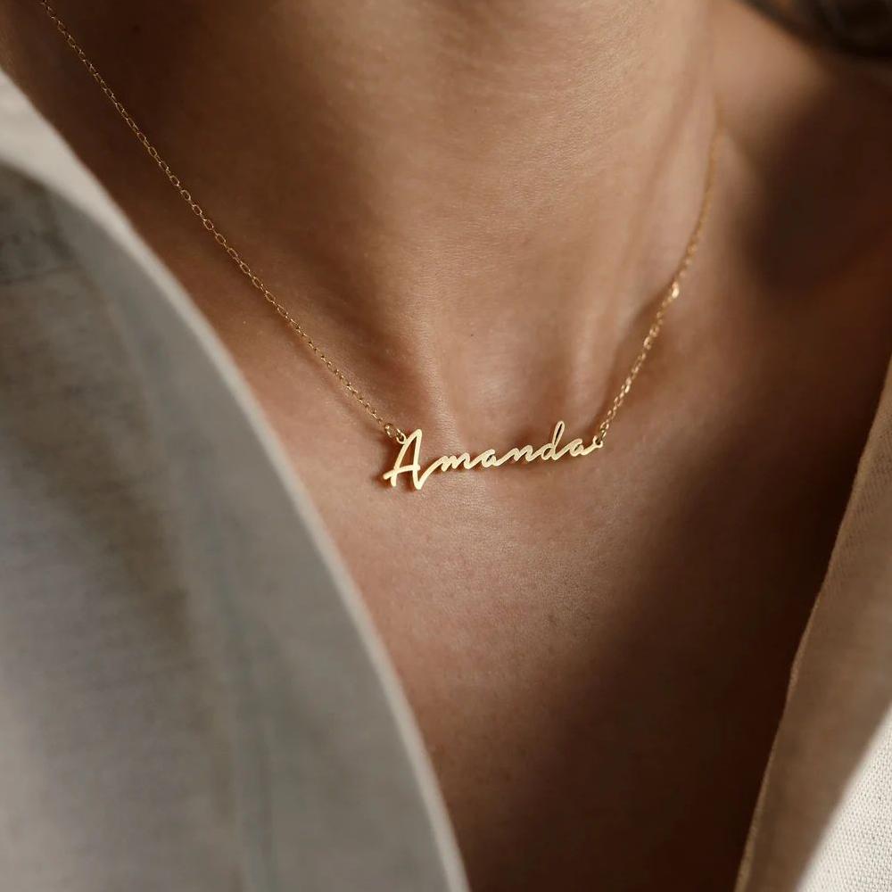 Stainless Steel Initial Necklace Custom Personalized Letter Choker Necklace Pendant Nameplate Gift