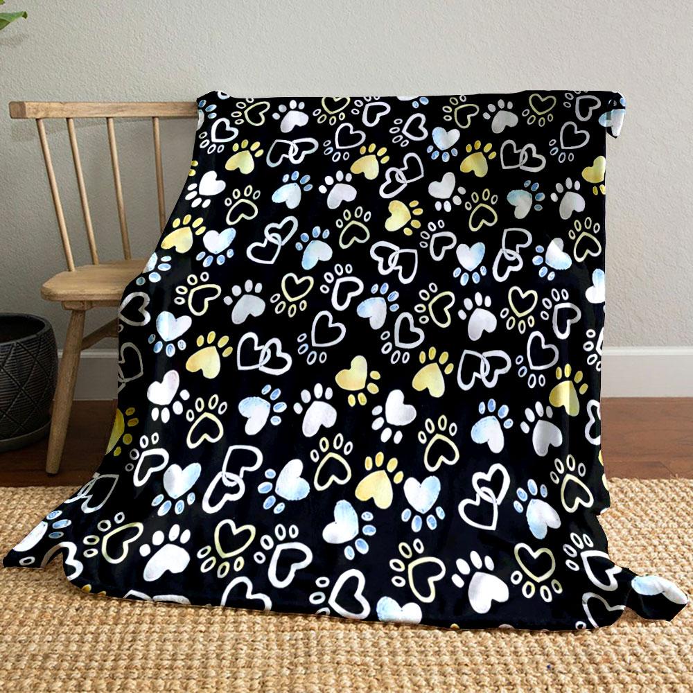 Colorful Paw and Heart Pattern print blanket soft and cozy perfect for the living room bed sofa or a nap,gift