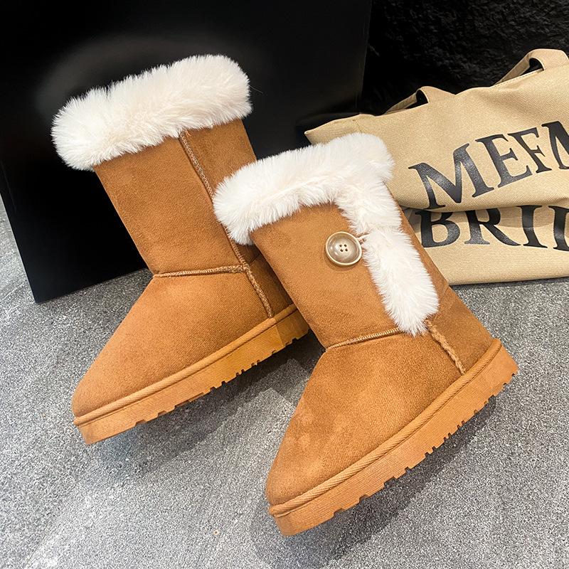 

Large size tall cotton shoes for foreign trade export Thickened warm fur models Autumn and winter velvet button snow boots Women 2025 43 жовтий