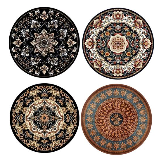 Bohemian Heat Resistant Placemats for Table Stain-Resistant Round Rubber Coasters Vintage Kitchen Dining Mats for Hot