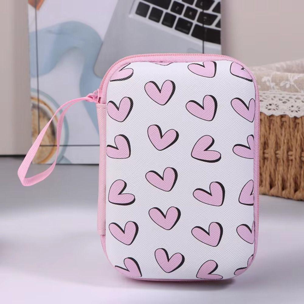 Cartoon Print Data Cable Storage Box Hard Shell Coin Purse Portable Charger Protective Cover
