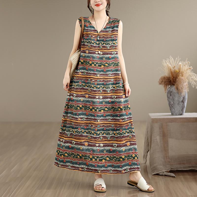 DIMANAF New Women Plus Size Summer Lady Long Dress Loose Oversize Maxi Floral Print Beach Sundress Clothing Vest Sleeveless 2026