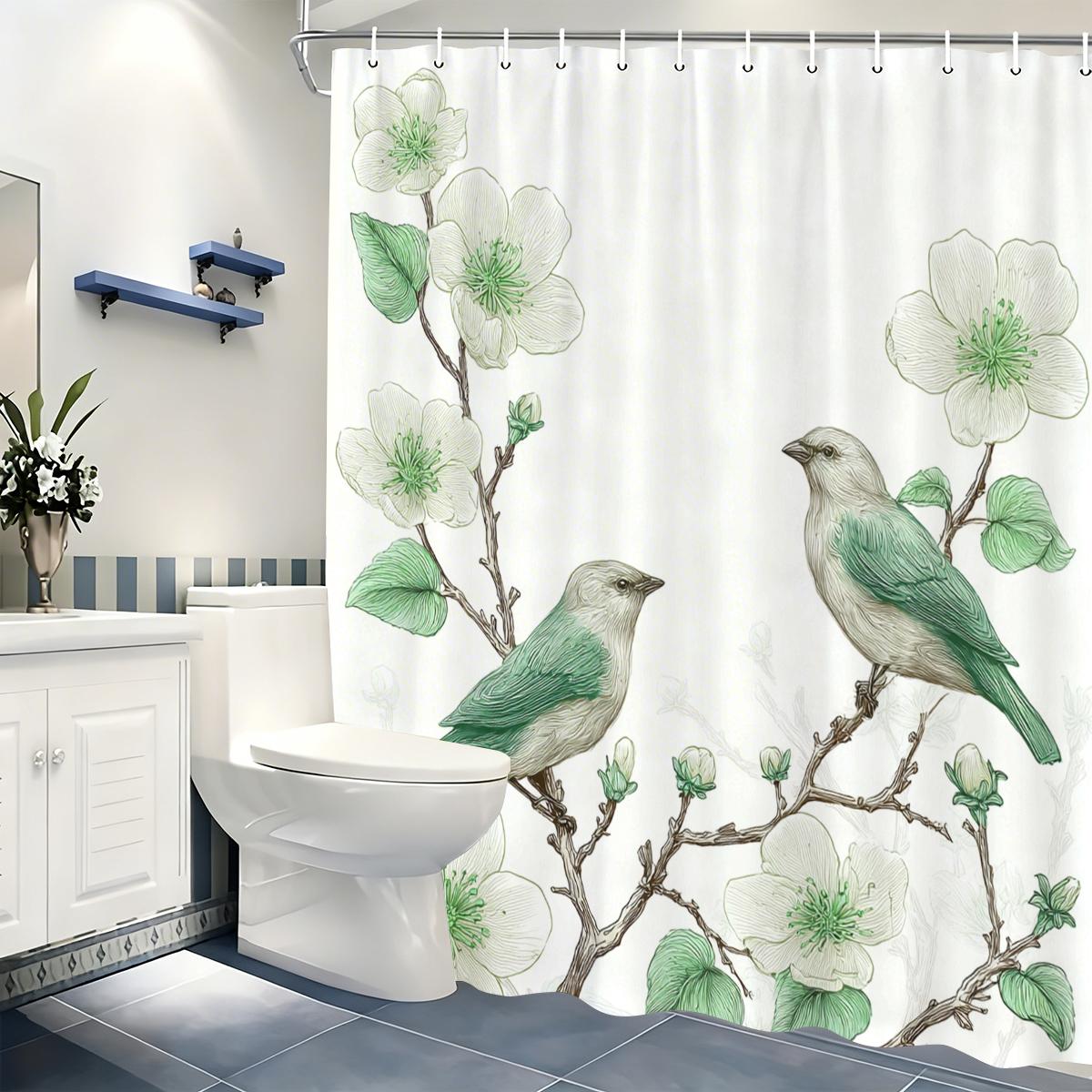 

Vintage Floral & Bird Pattern Polyester Shower Curtain - Charming Bathroom Decor, Elegant Bath Polyester For Home W60H190(CM)-1 Pcs