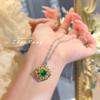 Vintage Women Jewelry Set Emerald Sugar Loaf Lotus Pendant Ring Earrings Green Gold Gemstone