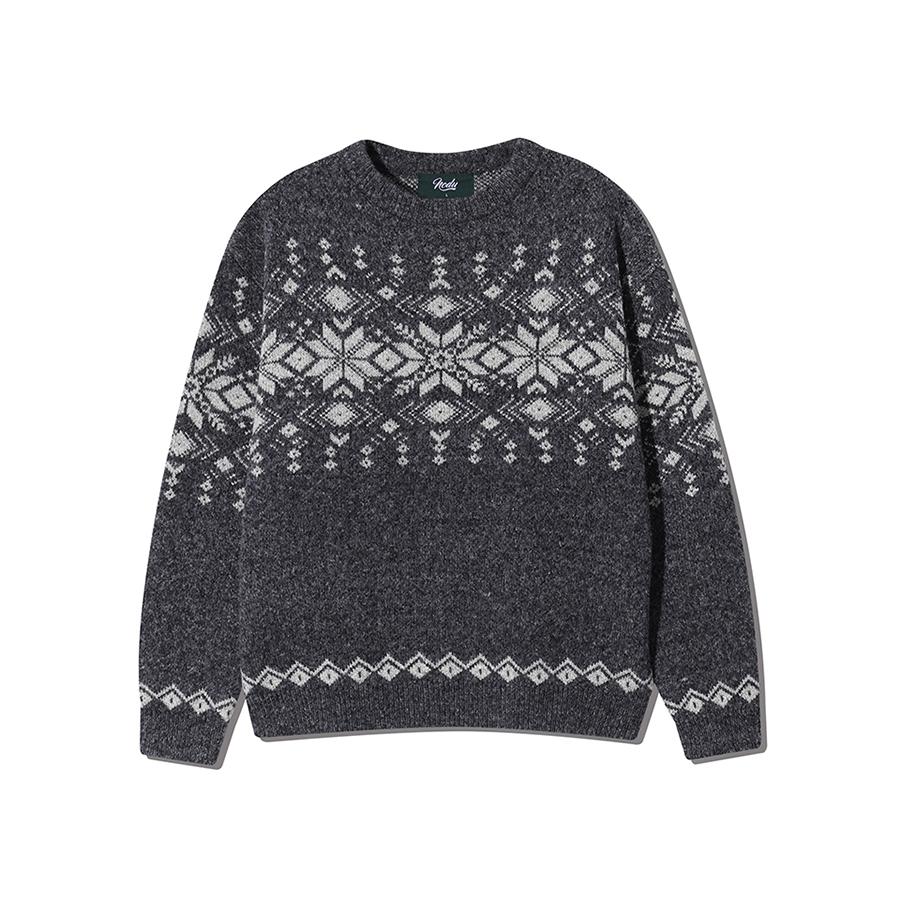 NODU Nordic Snowflake Heathered Jacquard Round Knit [Charcoal]
