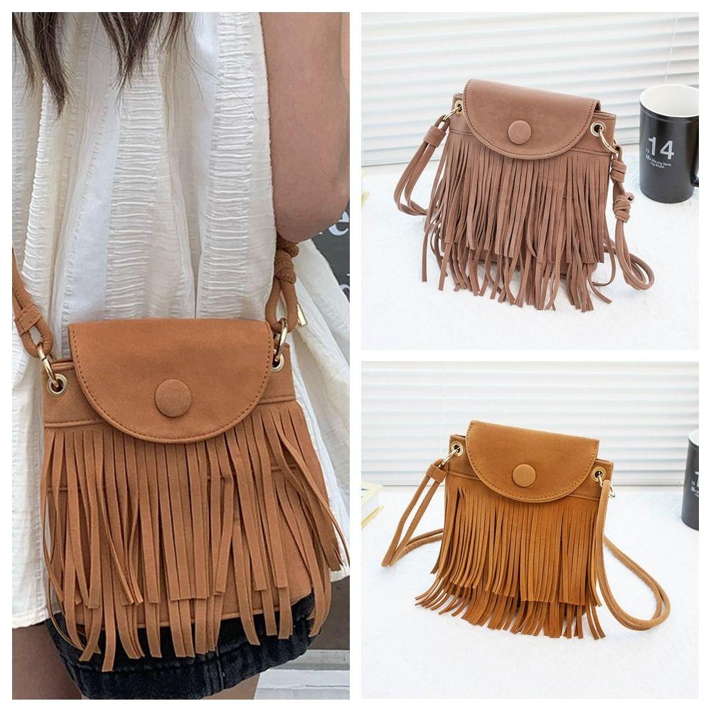 

Богемные сумки из искусственной кожи Сумка через плечо из искусственной кожи в богемном стиле с бахромой Сумка через плечо с кисточками Повседневные