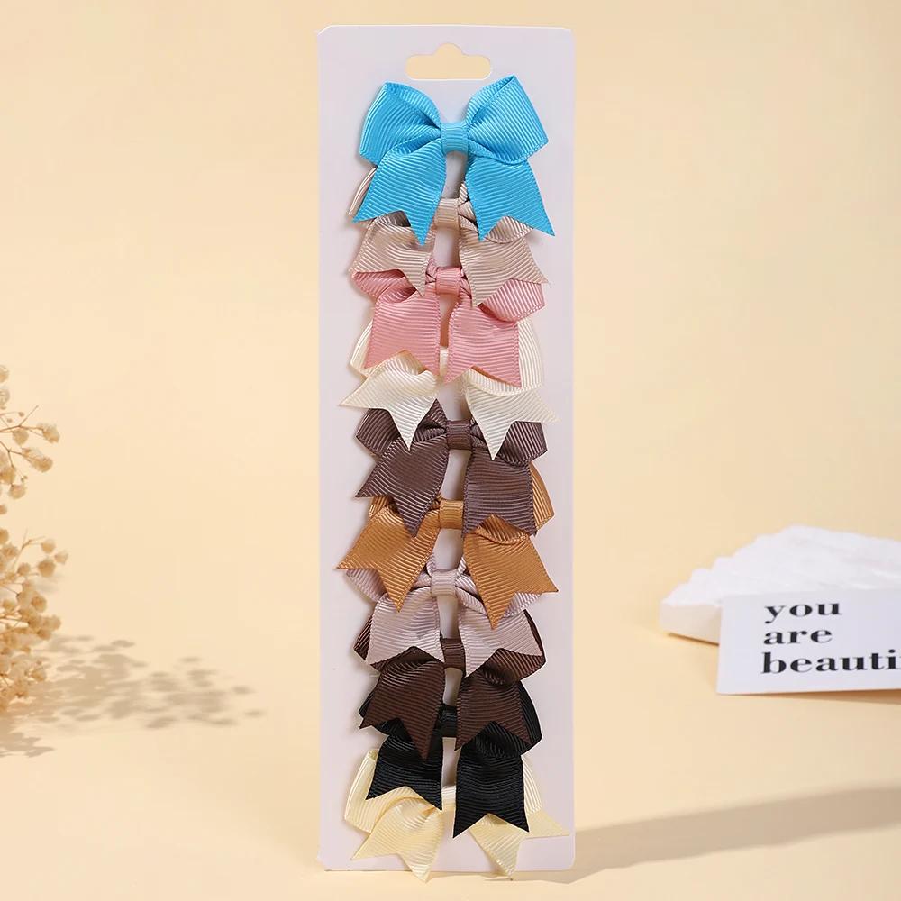 10Pcs/Set Classical Solid Ribbon Bow Hair Clips for Kids Girl Handmade Bows Hairpin Barrettes Headwear Children Hair Accessories
