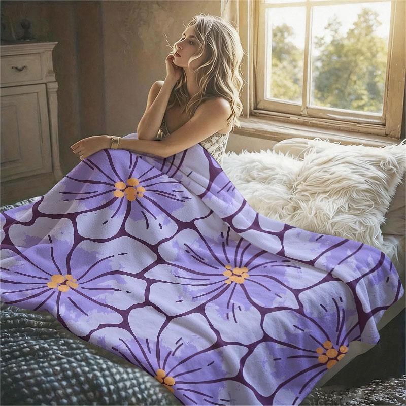 Lilac Hibiscus Print Flannel Blanket Warm Soft Halloween Christmas Decorative Couch Warm Cozy All-Season Gift