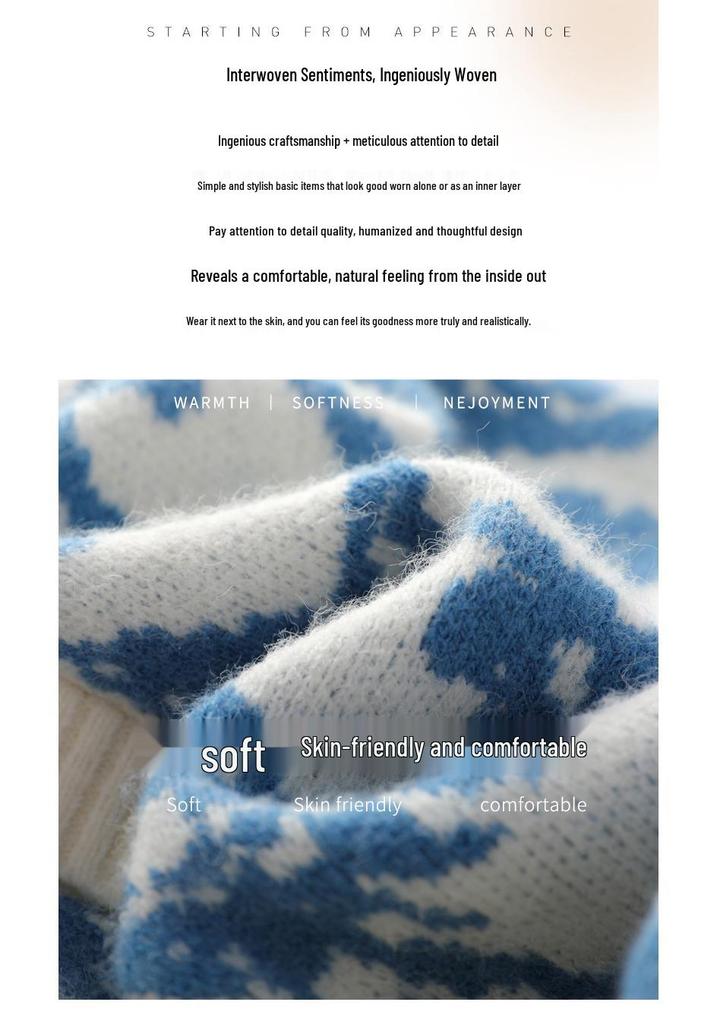 Blue & White Porcelain V-Neck Knit Cardigan - Women's Retro Jacquard Sweater with High-End Feel