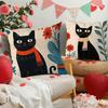 Black Cat Is Wearing A Scarf Digital Printing Pillow Cover Short Plush Suitable Living Rooms Bedrooms Sofas Throw Cushion Cover