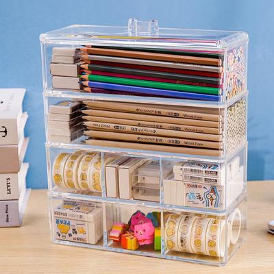 Stationery Organizer Clear Make Up Organizer Storage Box Organizer for Cosmetics Container Case with Lid  Pen Holder Stackable