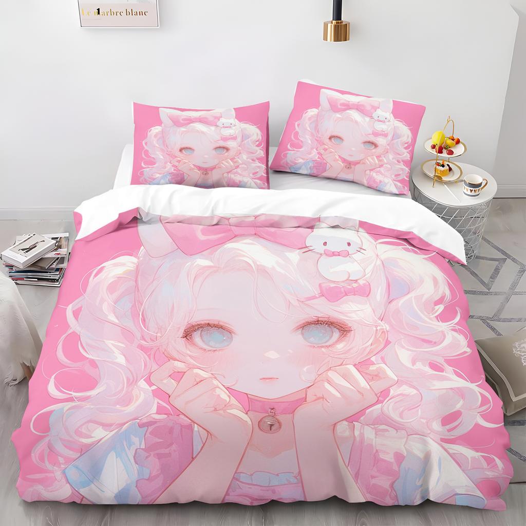 Beautiful Girl Duvet Cover Animal Cartoon 3-Piece Set Children Cute Polyester Soft Breathable Comforter Animation Bedding