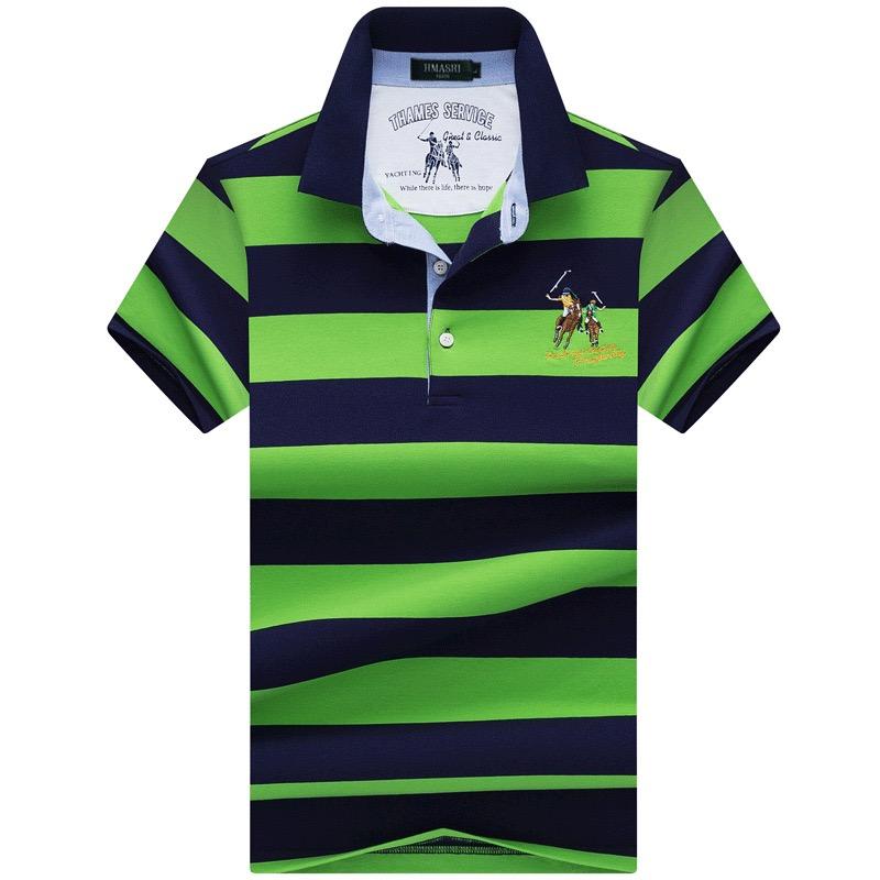 TrendHub Striped Polo Shirt Men Short Sleeve Business Casual Polo Shirt Gent Slim Fit Cotton Breathable Fashion Polo