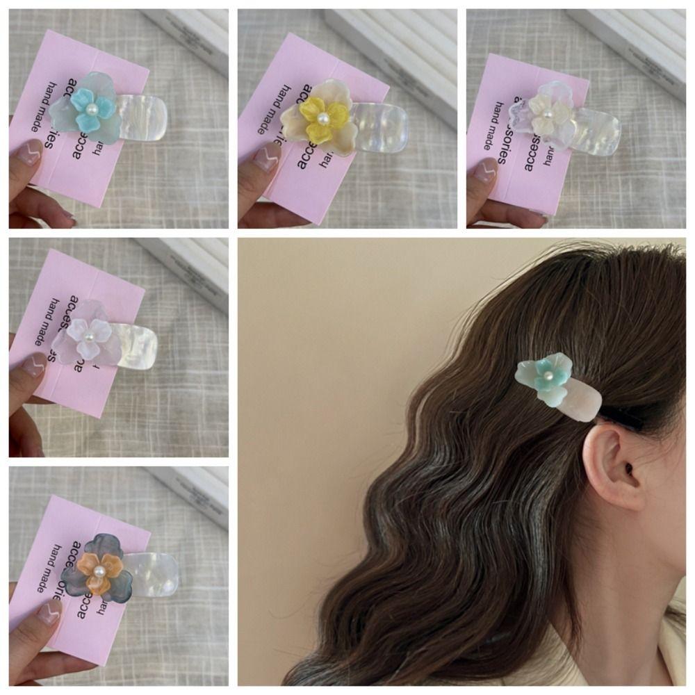 

Korean Style Flower Duckbill Clip Floral Fresh Barrettes Simple Acetic Acid Hairpin Female белый