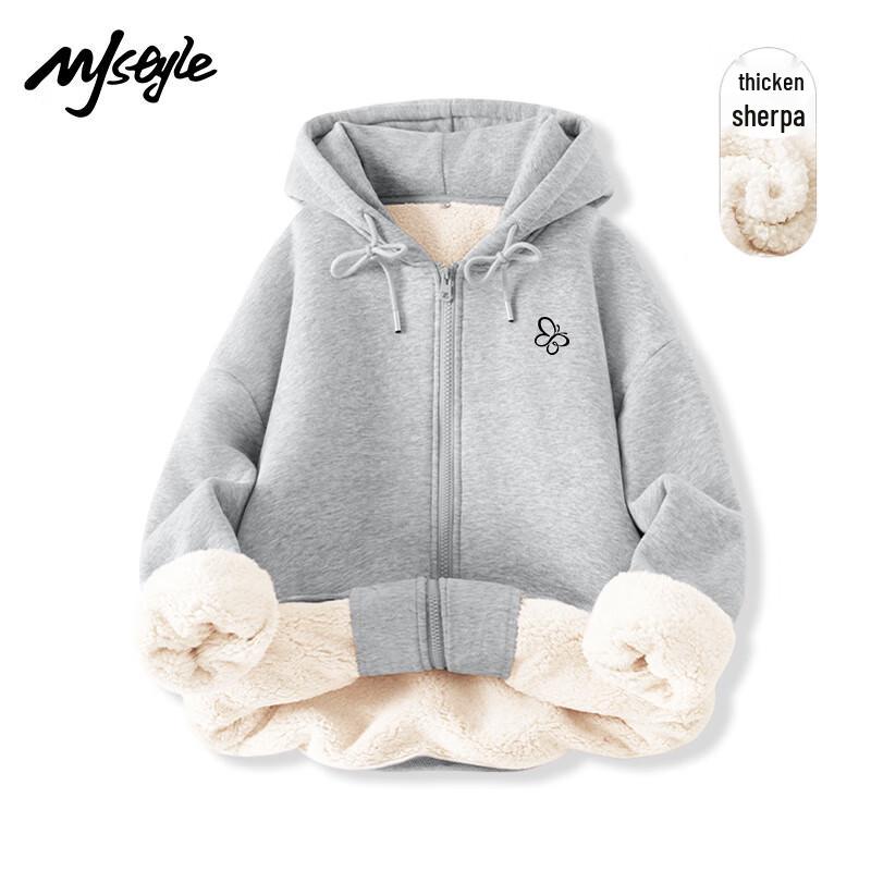 MJ STYLE Women's Hooded Lamb Fleece Cardigan Sweatshirt