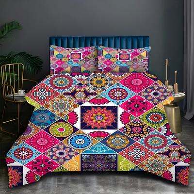 Mandala Muster Gitter 3D Gedrucktes Bettbezug-Set Böhmischer Stil Bettwäsche-Set Weich Bequem Polyester Steppdeckenbezug-Set Kissenbezug
