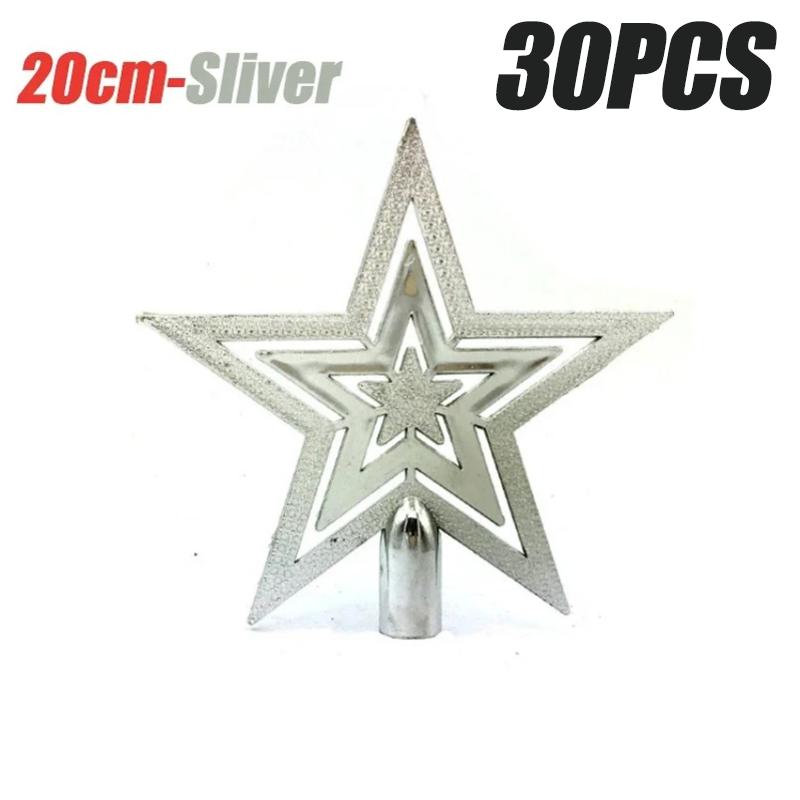 50PCS Christmas Day Christmas Tree Plating Tree Top Star Decoration Gold and Silver Five-Pointed Star Hanging Decoration