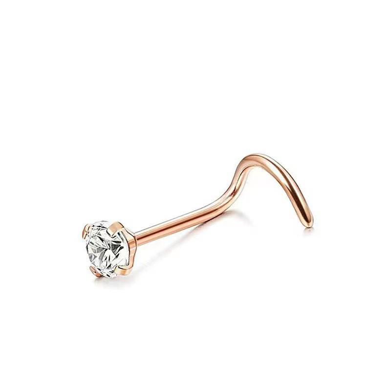 Multi-Color Zircon Stainless Steel S-Bar Nose Studs Jewelry