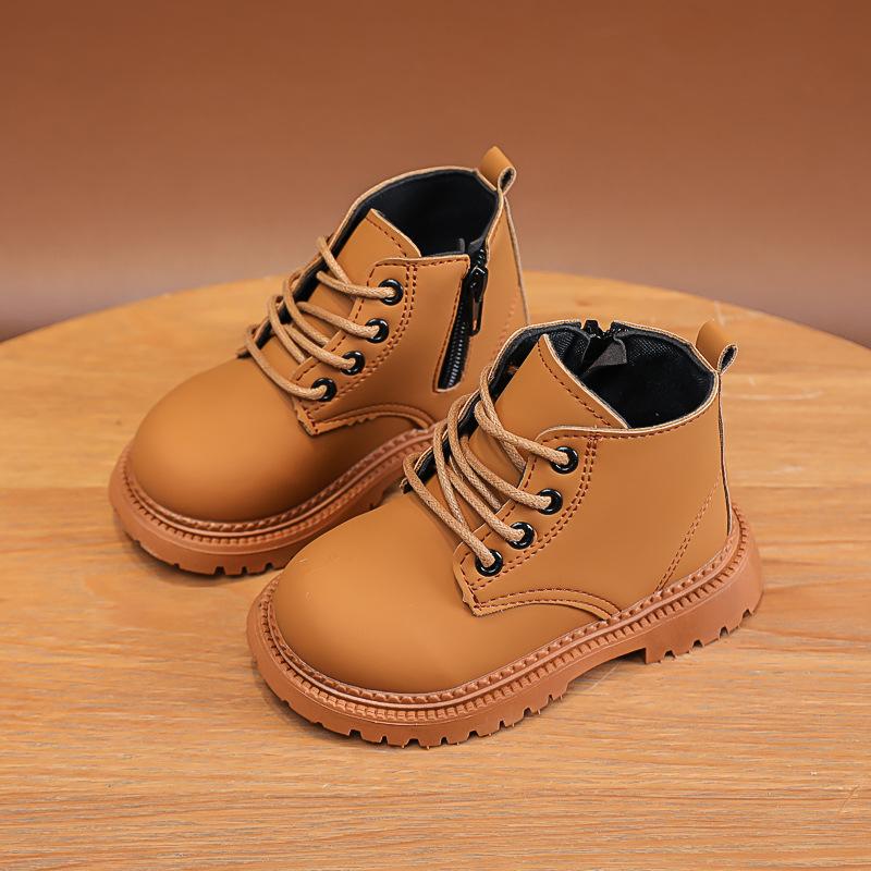 

Girls Leather Boots Autumn Comfortable Outdoor Children Ankle Boots Platform Round Toe Britain Zipper Kids Boot 30 коричневий