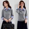 VICTORIA&VERA Andy Velvet 2.0 Faux Two-Piece Patchwork Knit Shirt