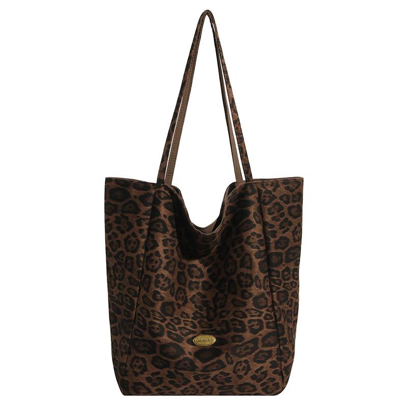 2025 New Autumn and Winter Fashion Fashion Leopard Print Tote Shoulder Bag Casual Large Capacity Commuter Handheld Double Bread