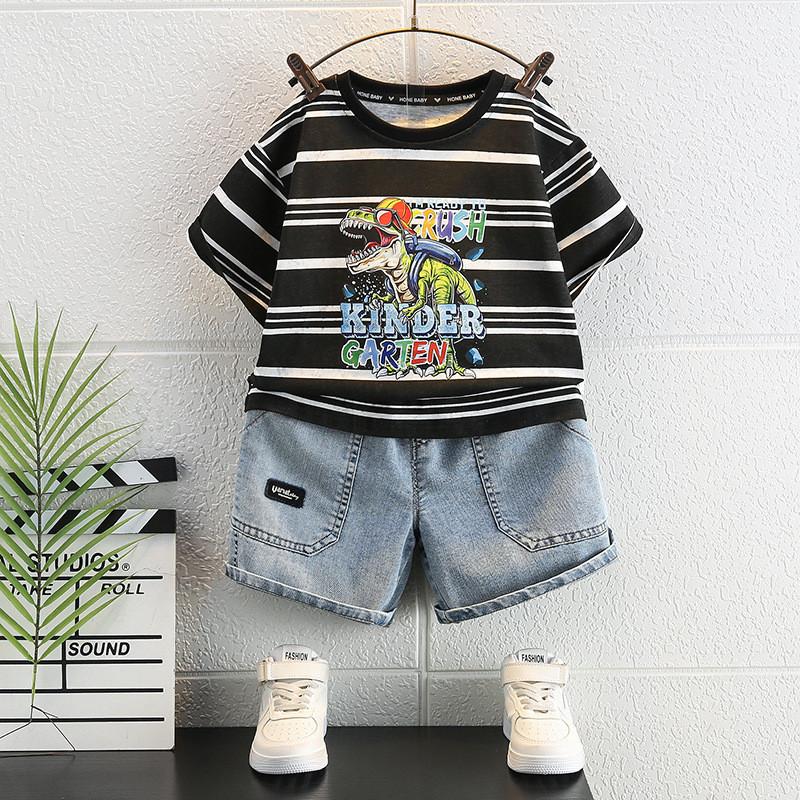 Stylish Korean Summer Outfit For Boys Two Piece Set Short Sleeve Shorts Soft Cotton
