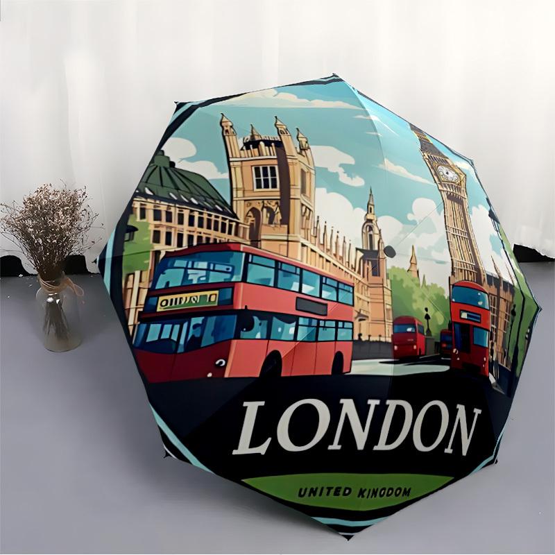 1pc London Bus Automatic Folding Umbrella Portable Collapsible Umbrella for All Seasons, 8-Rib Durable Construction, Perfect Gift 050