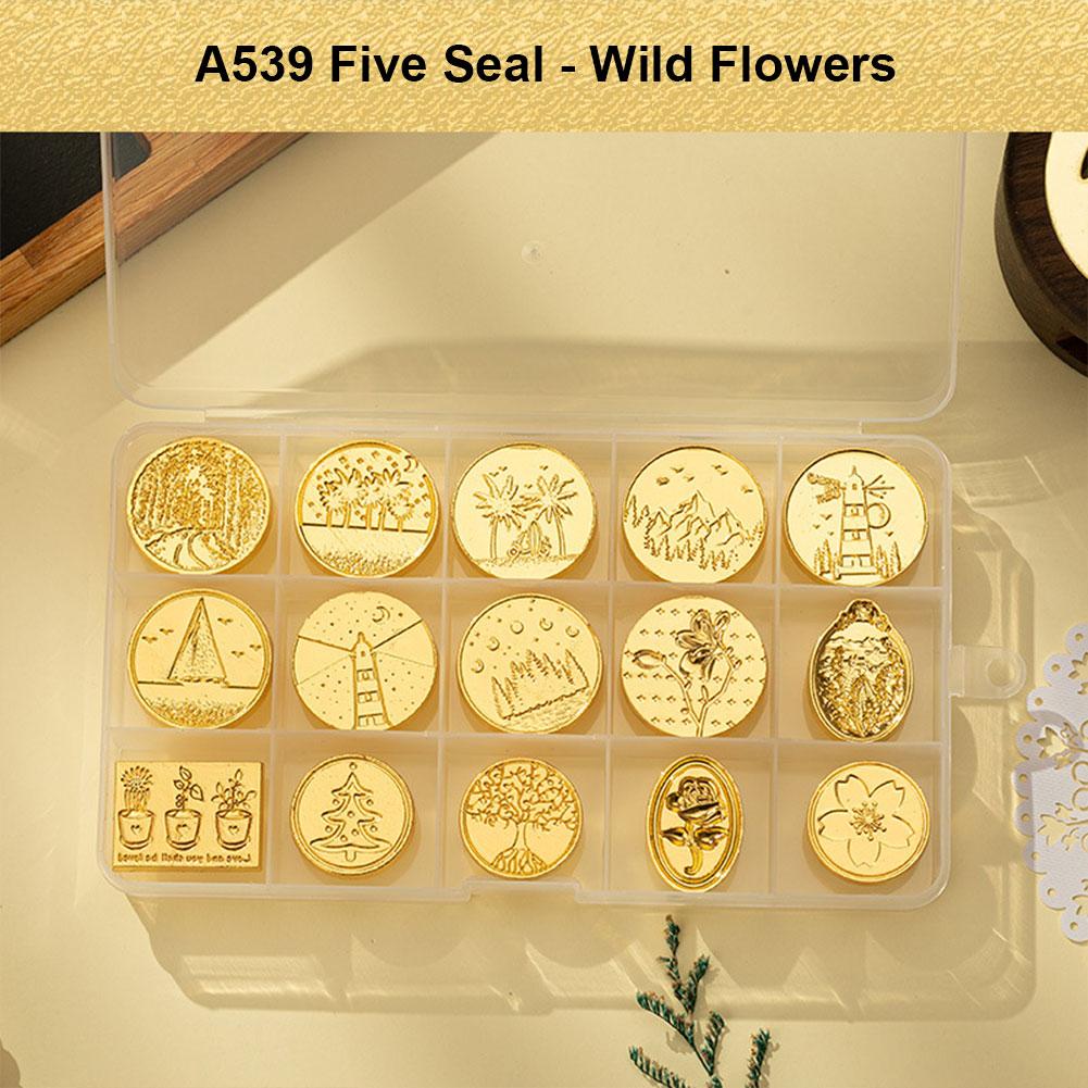 15pcs DIY Wax Grain Seal Head Multipurpose Art Seal Head Ornamental Embossed Seal Head Craft Supplies for Packaging Scrapbooking
