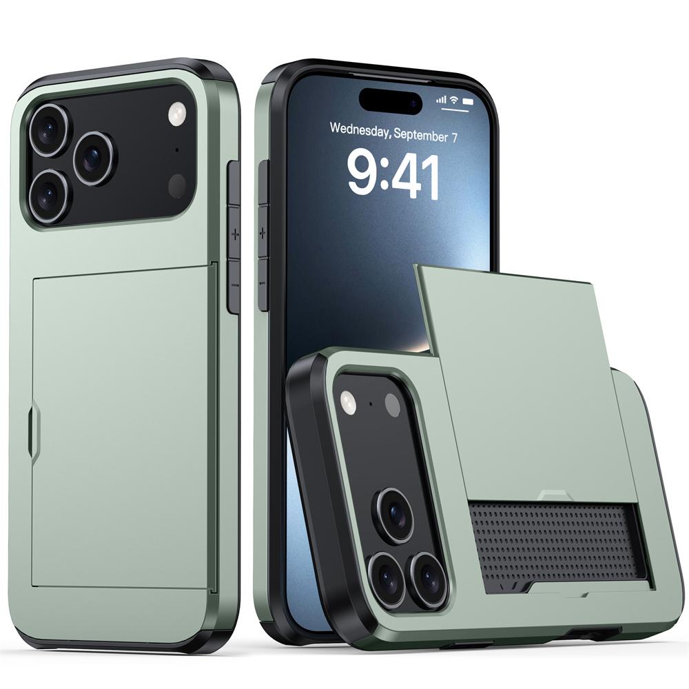 Per iPhone 17 Pro Max 17Air 16 Plus 15 Pro 15 14 13 12 11 Portafoglio Porta Carte Slot a Scorrimento Cover Protettiva Resistente in PC Rigido