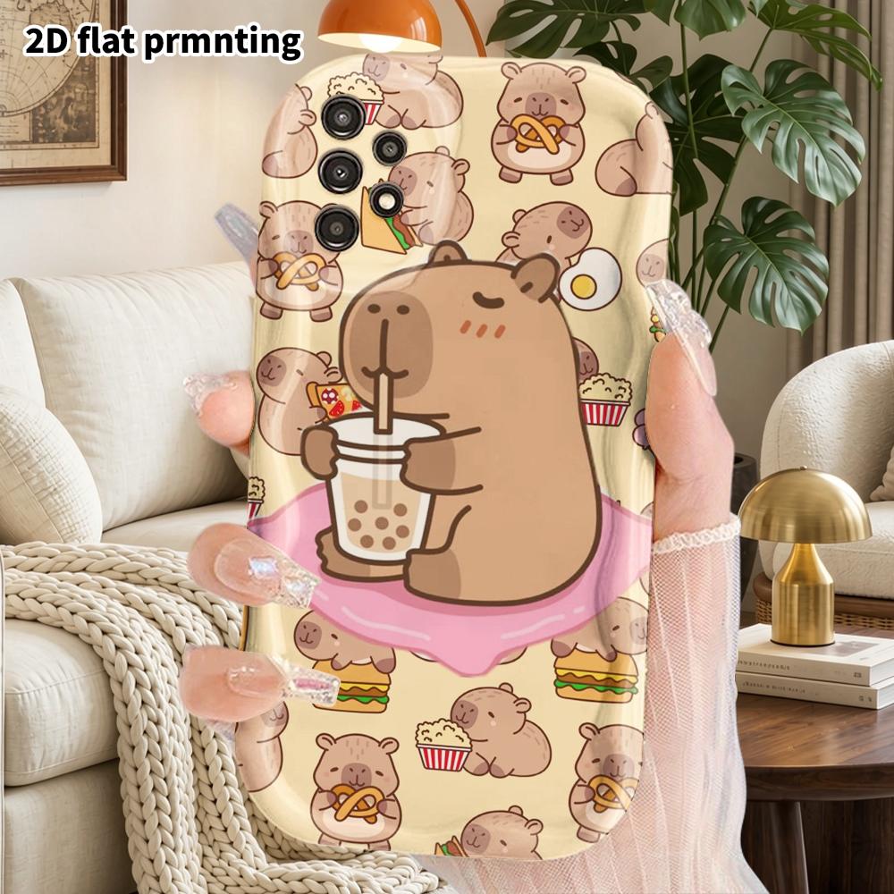 Phone Case: 2D Flat Samsung Galaxy A34 A35 M05 M06 S20 S22 S21 FE Plus 5G Protective Case, Couple Style, Drinking Bubble Tea Capybara, Christmas and H