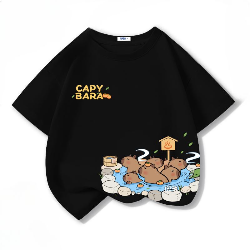 Cartoon Kapibala Print Cotton Cool Children's T-shirt Short Sleeve Summer Fashion Boys Girls Tee Top Kid Clothes