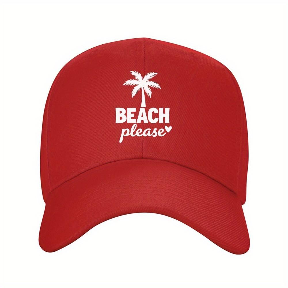 Beach Please Palm Tree Baseball Cap Polyester Adjustable Strap Unisex Vacation Travel Hat One Size