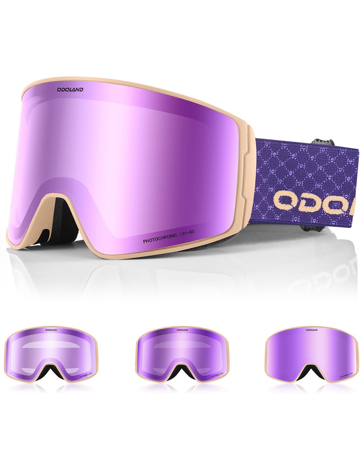 

Odoland Photochromic Snow Goggles with Mirror OTG Glasses UV400 Automatic Impact Adult Color-Changing Lenses, Anti-Fog, Compatible, Protection,