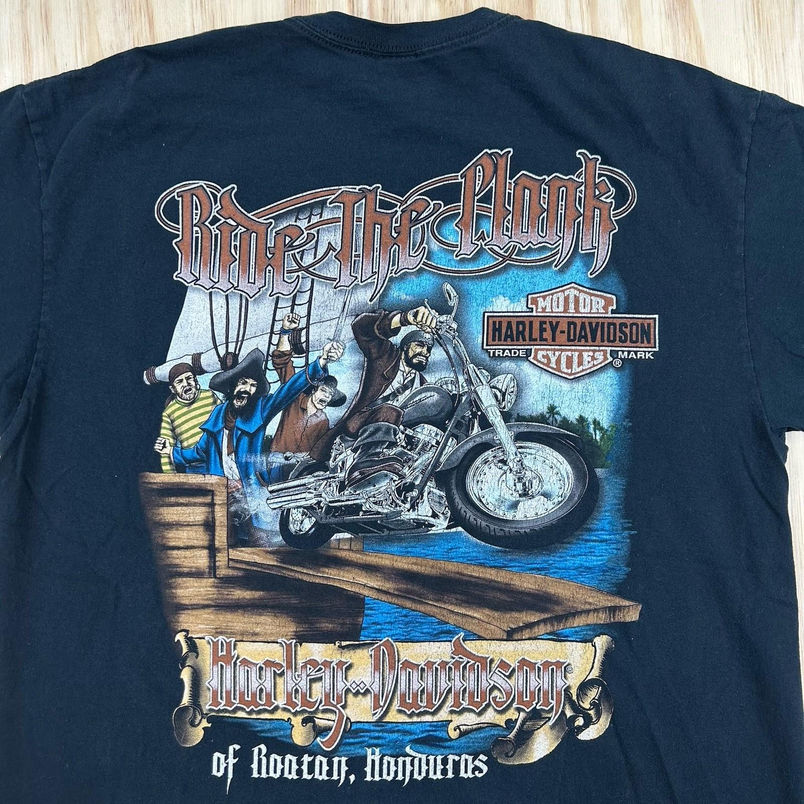 Harley-Davidson Roatán Honduras Pirate Motorcycle Graphic T-Shirt XL Black Unisex T-Shirt XL