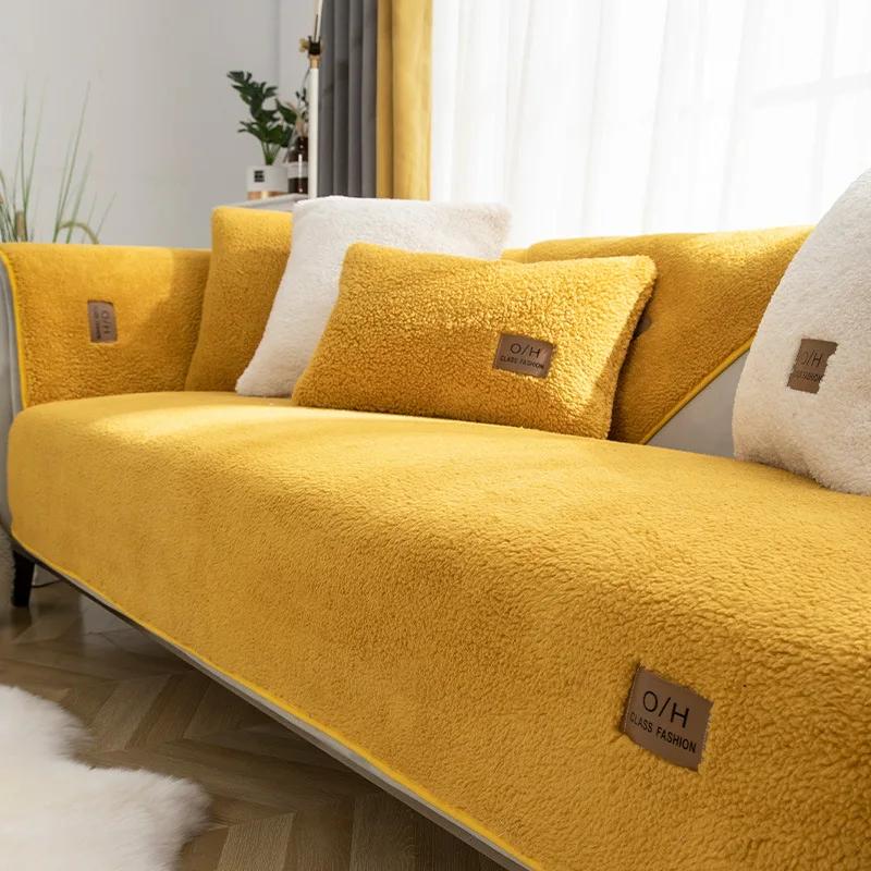 Winter Lamm Plüsch Sofakissen Verdicken Sitzkissen Sofa Handtuch Rutschfeste Matte Moderne L Ecke Couch Abdeckung Wohnzimmer Wohnkultur